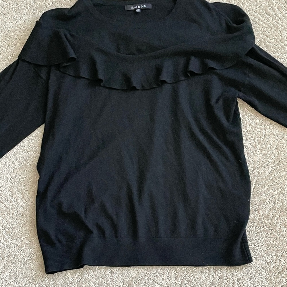 XXL Strut & Bolt Black Sweater Ruffle Detail
